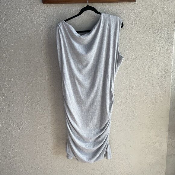 Tyche Grey Asymmetrical Ribbed Rouched Casual Dress - XL - Picture 2 of 5